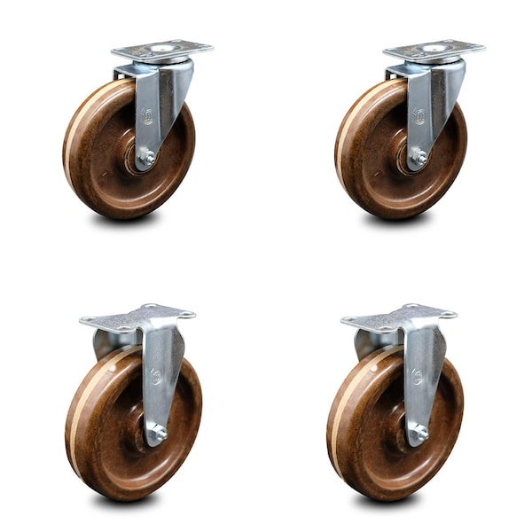 Service Caster 6 Inch High Temp Phenolic Wheel Swivel Top Plate Caster Set with 2 Rigid SCC SCC-20S615-PHSHT-2-R-2 - main